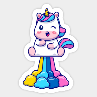 Cute Unicorn Flying With Rainbow Sticker